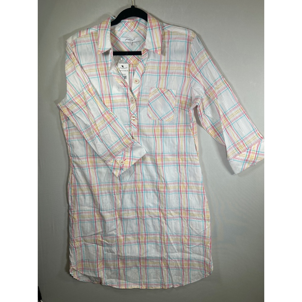 Foxcroft Plaid Shirt Dress 3/4 Sleeve Pocket Collared Size 12 - Picture 6 of 10